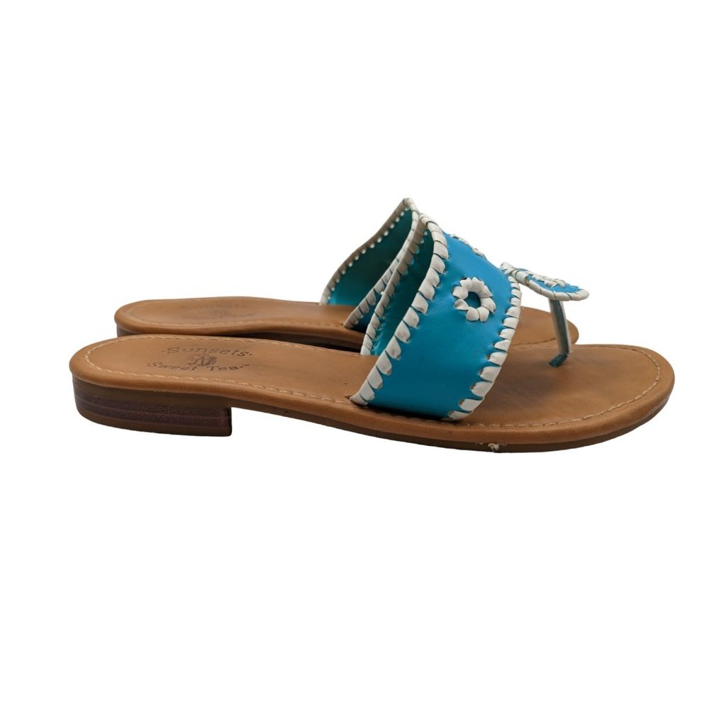 Sunsets Sweet Tea Women's Blue Slip On Flip Flops Sandals Size 8M - Picture 4 of 8